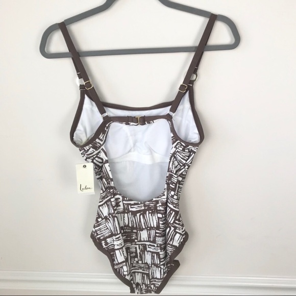 Leilani One Piece Tank Swimsuit Brown White New 6 - Picture 2 of 8